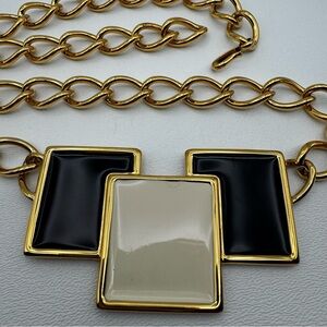 Vintage Monet Geometric Mod Statement Necklace Chunky SIGNED Gold Black Enamel